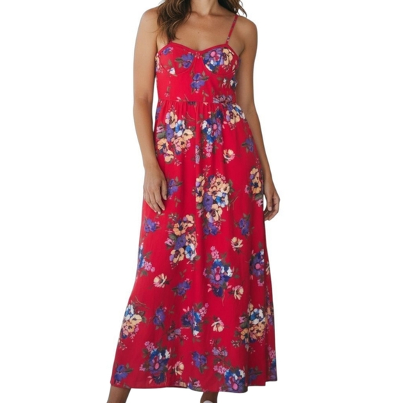 Band of Gypsies Dresses & Skirts - BAND OF GYPSIES Floral Maxi Dress Red Women Medium Boho Cottagecore Summer Retro